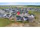 Aerial photograph of home with red pin, showing location in a neighborhood at 1172 Elbridge Cir, Elizabeth, CO 80107