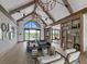 Bright living room with vaulted ceiling, stylish chandelier, and an exterior view at 1172 Elbridge Cir, Elizabeth, CO 80107