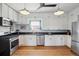 Well-lit kitchen with white cabinets, stainless steel appliances, and contrasting countertops at 3725 S Acoma St, Englewood, CO 80110
