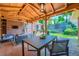 Stylish covered patio featuring a dining area, seating arrangement, and TV at 3530 E 8Th Ave, Denver, CO 80206