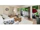 Well-lit living area featuring wood flooring, a plush white rug, and a sliding glass door leading to a patio at 7925 W Layton Ave # 605, Littleton, CO 80123