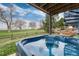 Relaxing hot tub overlooking a lush green backyard and a serene body of water at 4814 S Upham Ct, Littleton, CO 80123