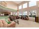 Inviting living room with lake view, high ceilings, and open concept to the kitchen at 4814 S Upham Ct, Littleton, CO 80123