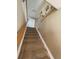 Carpeted staircase leading upstairs with a white door at the top of the stairs at 4614 Lyndenwood Cir, Highlands Ranch, CO 80130
