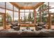 Cozy living room with floor-to-ceiling windows showcasing a stunning mountain view at 29266 S Sunset Trl, Conifer, CO 80433