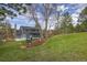 Spacious backyard featuring mature trees and a playground, providing an ideal Gathering space at 8446 Lightening View Dr, Parker, CO 80134