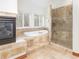 Spacious bathroom featuring a soaking tub, tiled shower and a fireplace at 8812 Blue Mountain Pl, Highlands Ranch, CO 80126