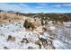 Charming mountain home with attached garage, surrounded by snow-covered landscape and panoramic mountain views at 97 Hedges Cir, Sedalia, CO 80135