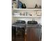 Well-organized laundry room featuring modern washer and dryer units with convenient shelf space at 1690 Spruce St, Denver, CO 80220