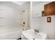 Bathroom featuring a tub, shower, sink, mirror, and neutral paint at 4493 Dunkirk Way, Denver, CO 80249