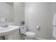 Simple half bathroom featuring a pedestal sink, toilet, and neutral-colored walls at 8510 Bluegrass Cir, Parker, CO 80134