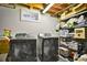 A laundry room with washer, dryer, storage shelves and a window for natural light at 3175 Zinnia Ct, Golden, CO 80401