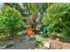 Backyard seating area with decorative trees, plants, and greenery at 1315 Tipperary St, Boulder, CO 80303