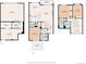 Three floor plans displaying the layout of each level, including bedrooms, living spaces, garage, and balconies at 6813 W Yale Ave, Lakewood, CO 80227