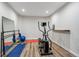 Basement workout space including an elliptical trainer, yoga mat, and other exercise equipment at 6338 Spotted Fawn Run, Littleton, CO 80125