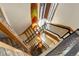 Wide-angle view of multi-story staircase, showing pendant lighting at 180 Outpost Ln, Evergreen, CO 80439