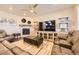 Cozy living room with fireplace, comfortable leather seating, and stylish decor at 476 Silver Rock Trl, Castle Rock, CO 80104