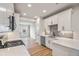 Modern kitchen featuring stainless steel appliances, white cabinets, and open layout at 888 S Valentia St # 104, Denver, CO 80247