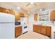 Traditional kitchen featuring wood cabinets, white appliances, and a ceiling fan at 2350 N Ogden St, Denver, CO 80205
