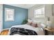Inviting bedroom with hardwood floors, two windows, and a stylish accent wall at 3278 S Lafayette St, Englewood, CO 80113
