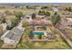 Aerial shot of property featuring a pool, playground and lush landscaping at 1324 State Highway 66, Longmont, CO 80504