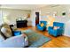 Comfortable living room with hardwood floors, a gray sofa, and two blue armchairs at 6918 E Easter Pl, Centennial, CO 80112