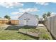 A nice backyard with a new fence, blue skies, grass and garden bed at 6691 Hooker St, Denver, CO 80221