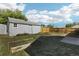 Backyard with a new wooden fence, some grass, and a small shed at 6691 Hooker St, Denver, CO 80221