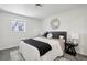 Cozy bedroom with carpet, white walls, a stylish accent wall hanging, and a comfortable bed at 6691 Hooker St, Denver, CO 80221