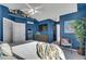 Spacious main bedroom with blue accent walls, a ceiling fan, and a large dresser with mounted TV at 3406 Purcell St, Brighton, CO 80601