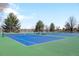 Outdoor tennis courts with green and blue playing surface surrounded by trees and lake views at 1333 Raleigh St, Denver, CO 80204