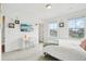 Bright bedroom with a white desk, mountain view, and modern lighting at 3365 S Poppy St, Morrison, CO 80465