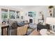 Inviting living room features stylish furnishings, a cozy fireplace, and bright windows with neighborhood views at 3365 S Poppy St, Morrison, CO 80465