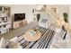 Bright living room with sleek furniture and a cozy striped rug at 14822 E Adriatic Pl, Aurora, CO 80014