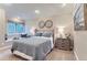Bedroom with a window seat, nightstands, and a stylish comforter at 6961 Salvia St, Arvada, CO 80007