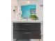 Modern bathroom vanity with dark wood drawers, stylish faucet, and decor at 260 S Jasmine St, Denver, CO 80224