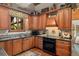 Updated kitchen featuring wood cabinets, granite counters, and modern appliances at 4407 Delaware Dr, Larkspur, CO 80118