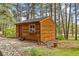 Rustic wooden shed featuring natural wood siding, surrounded by beautiful landscaping at 4407 Delaware Dr, Larkspur, CO 80118