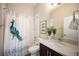 Bright bathroom featuring a tub with shower, a white vanity and a toilet at 5050 Akron St, Denver, CO 80238