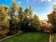 Lush, fenced backyard with a well-manicured lawn and mature trees at 15468 W 50Th Pl, Golden, CO 80403