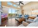 Bright living room with a sliding glass door to a patio, hardwood floors, and a comfortable sofa at 775 Woodgate Dr, Littleton, CO 80126