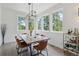 Bright dining area with views of beautiful trees, complete with modern light fixture at 4978 Camel Heights Rd, Evergreen, CO 80439