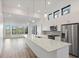 Open kitchen with white cabinets, stainless appliances, and a large island overlooking the view at 3909 Piney Grove St, Evergreen, CO 80439
