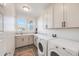 Well-lit laundry room with modern appliances, ample counter space, and window at 11303 Tango Ln, Parker, CO 80134