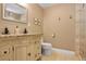 Neutral bathroom with detailed vanity, decorative faucet, and granite countertop at 4570 Irving St, Denver, CO 80211