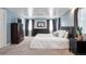 Spacious bedroom with blue walls, dark furniture, and plush bedding at 4570 Irving St, Denver, CO 80211