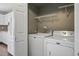 Convenient laundry room with shelving, next to kitchen for easy access at 19721 E Vassar Ave, Aurora, CO 80013