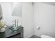 Modern half bathroom with glass vessel sink at 1615 Julian St # 102, Denver, CO 80204