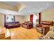 Spacious living room with hardwood floors and comfortable brown leather furniture at 7751 Niagara St, Commerce City, CO 80022