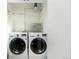 Laundry room showcasing a side-by-side washer and dryer, storage shelves, and white decor at 3126 Perry St, Denver, CO 80212